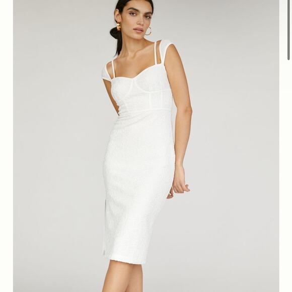 Anthropologie Textured Knit Midi Dress Bustier Ivory Womens Size Small *FLAW - Picture 11 of 11